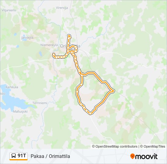 91T bussi -linjakartta