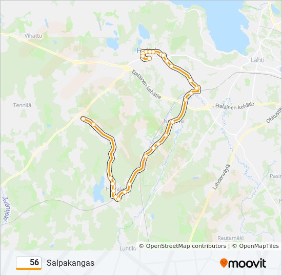 56 Reitti: Aikataulut, pysäkit ja kartat – Salpakangas (päivitetty)