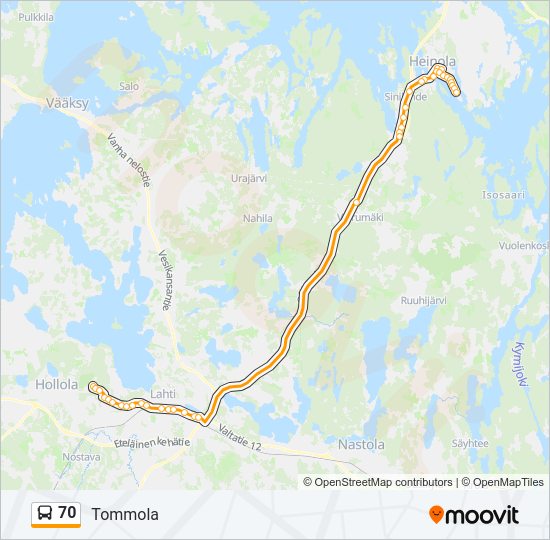 70 bussi -linjakartta