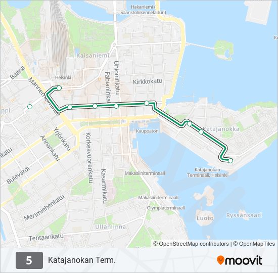 5 raitiovaunu -linjakartta