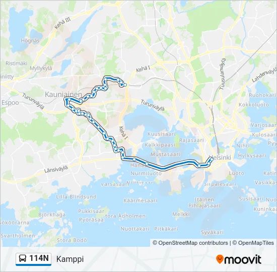 114N Bus Line Map