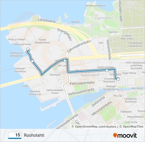 15 Route: Schedules, Stops & Maps - Ruoholahti (Updated)