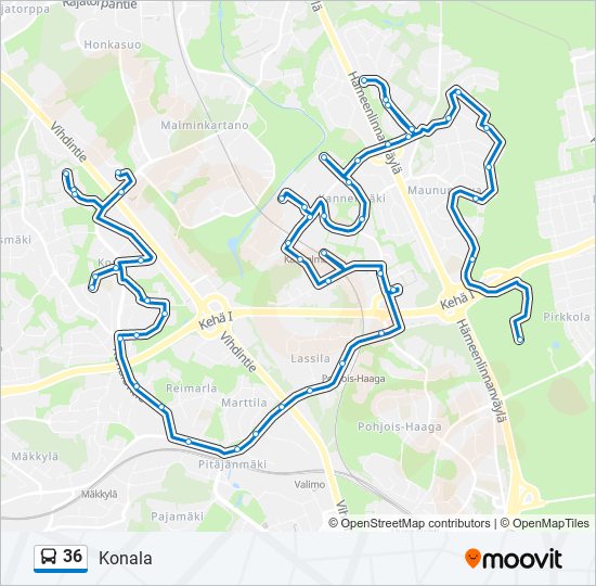 36 bussi -linjakartta