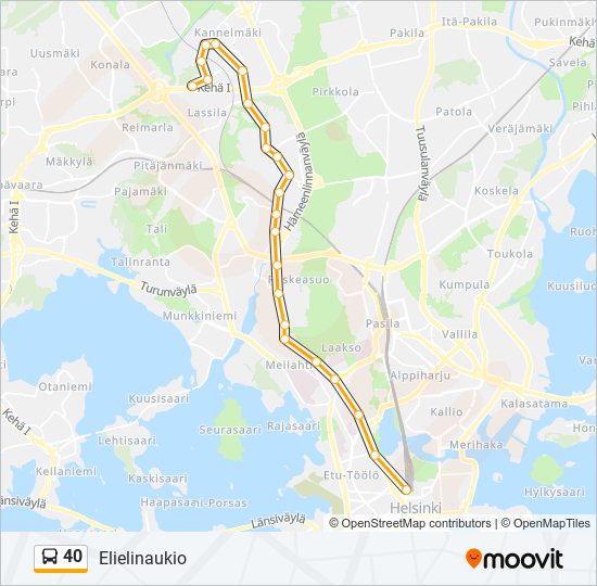 40 Reitti: Aikataulut, pysäkit ja kartat – Elielinaukio (päivitetty)
