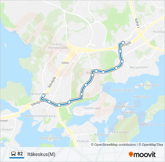 82 bussi -linjakartta