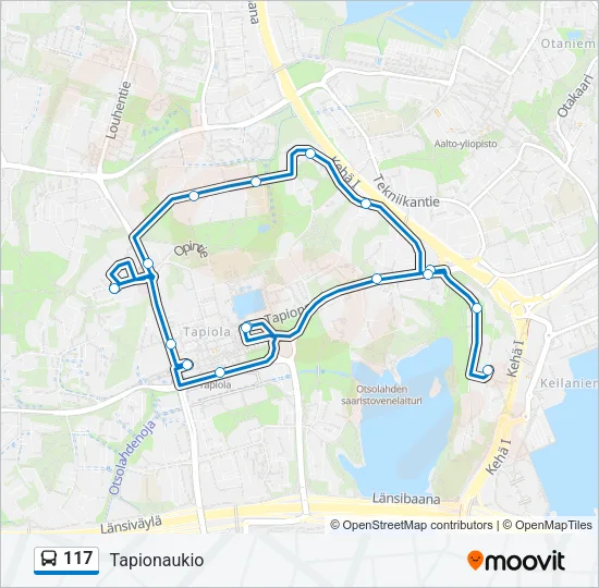 117 bussi -linjakartta