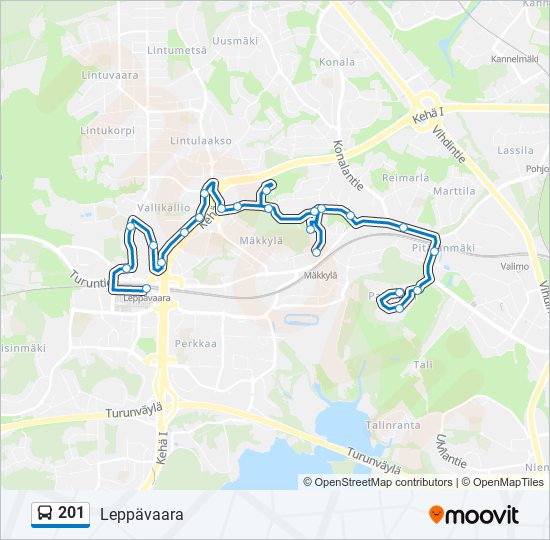 Bus 201 Route Map 201 Route: Schedules, Stops & Maps - Leppävaara (Updated)