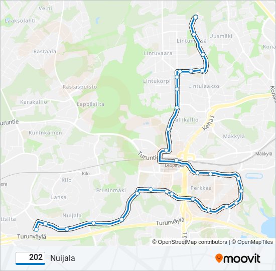 202 Reitti: Aikataulut, pysäkit ja kartat – Nuijala (päivitetty)