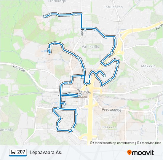 207 bussi -linjakartta