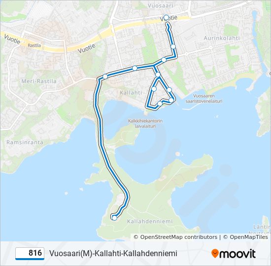 816 Reitti: Aikataulut, pysäkit ja kartat – Kallahdenniemi (päivitetty)