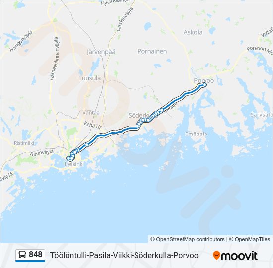 848 bussi -linjakartta