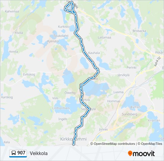 907 Reitti: Aikataulut, pysäkit ja kartat – Veikkola (päivitetty)
