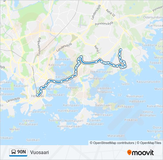 90n Reitti: Aikataulut, pysäkit ja kartat – Vuosaari (päivitetty)