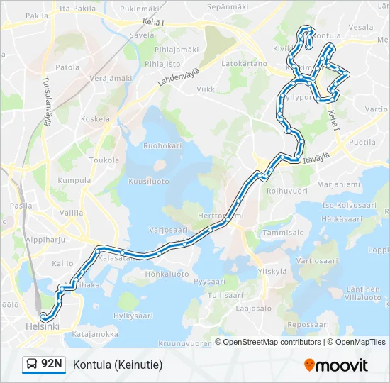 92N Bus Line Map