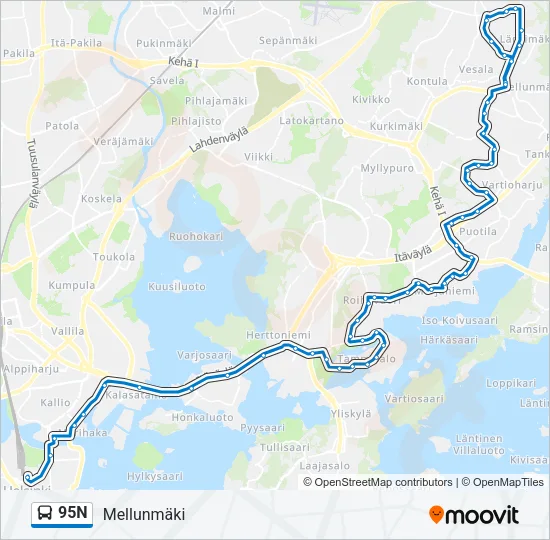 95N Bus Line Map