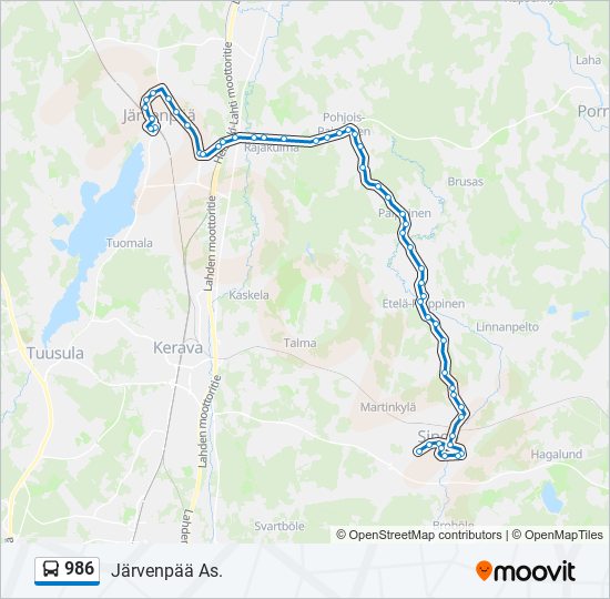 986 Reitti: Aikataulut, pysäkit ja kartat – Järvenpää As. (päivitetty)