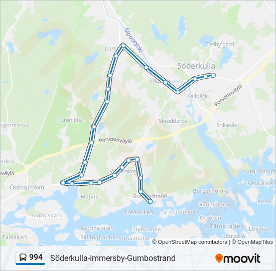 994 Reitti: Aikataulut, pysäkit ja kartat – Söderkulla (päivitetty)