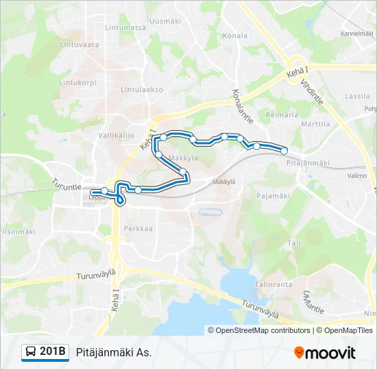 201B bussi -linjakartta