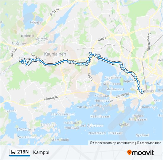 213N Bus Line Map
