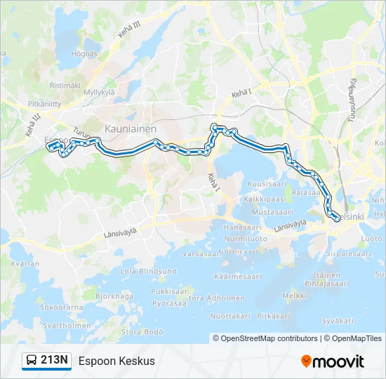 213N Bus Line Map