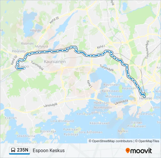 235N Bus Line Map