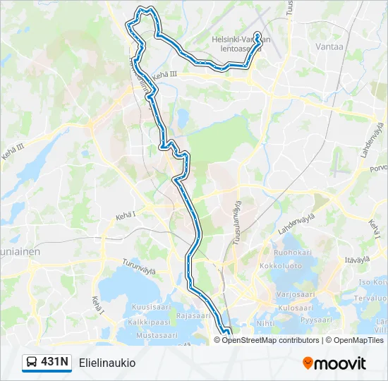 431N Bus Line Map
