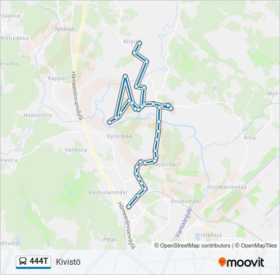 444t Reitti: Aikataulut, pysäkit ja kartat – Kivistö (päivitetty)