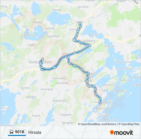 901K Bus Line Map