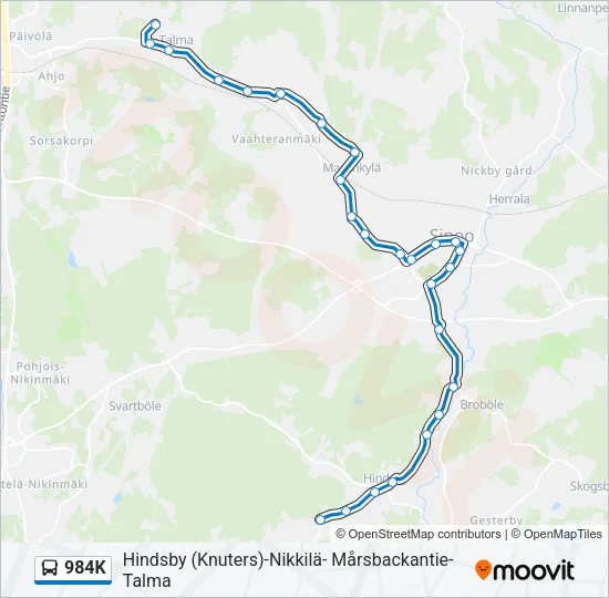 984K Bus Line Map