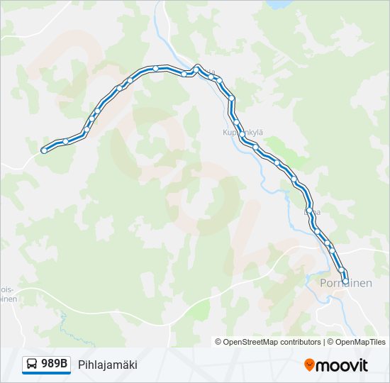 989B bussi -linjakartta