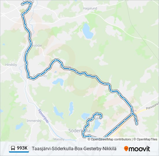 993K bussi -linjakartta