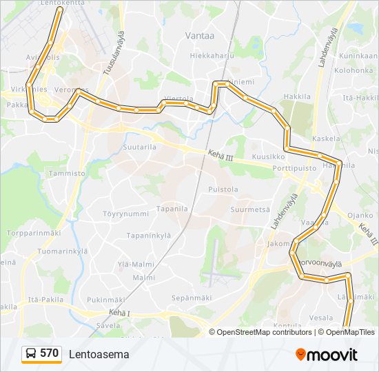 570 Reitti: Aikataulut, pysäkit ja kartat – Lentoasema (päivitetty)
