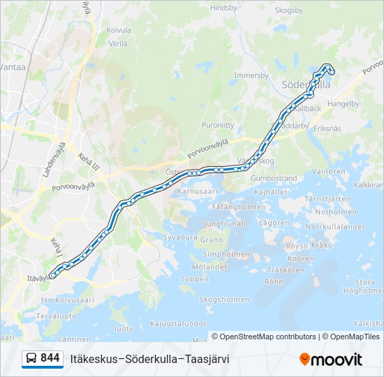 844 bussi -linjakartta