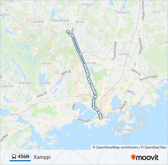 456n Reitti: Aikataulut, pysäkit ja kartat – Kamppi (päivitetty)