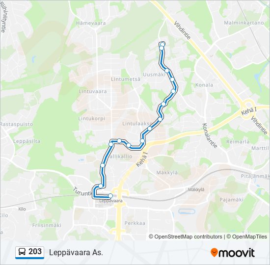 203 bus Line Map