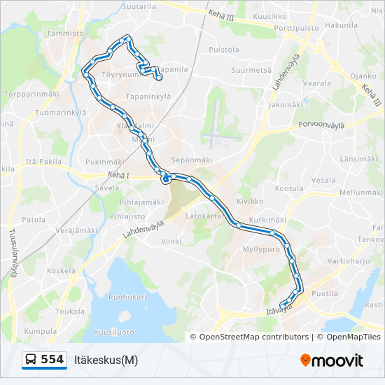 554 Bus Route Map 554 Route: Schedules, Stops & Maps - Tapaninkylä (Updated)