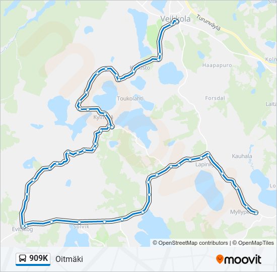 909K bussi -linjakartta