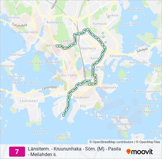 7 raitiovaunu -linjakartta