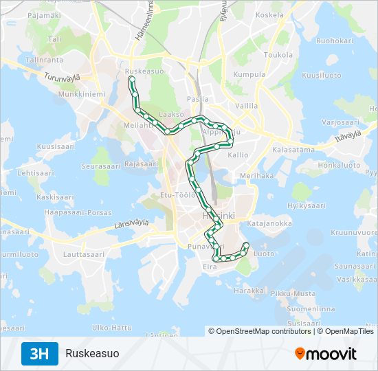 3H raitiovaunu -linjakartta