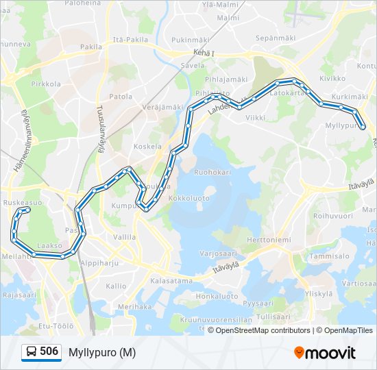 506 Reitti: Aikataulut, pysäkit ja kartat – Myllypuro (M) (päivitetty)