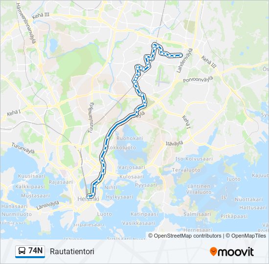 74n Reitti: Aikataulut, pysäkit ja kartat – Rautatientori (päivitetty)