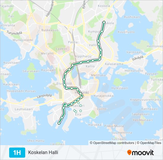 1H raitiovaunu -linjakartta