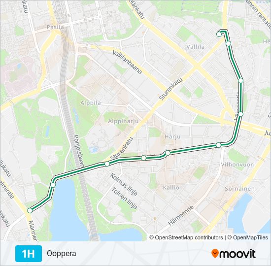 1h Reitti: Aikataulut, pysäkit ja kartat – Ooppera (päivitetty)