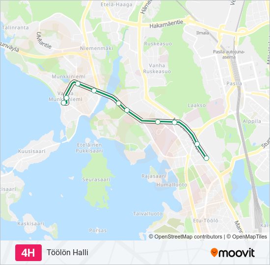4h Reitti: Aikataulut, pysäkit ja kartat – Töölön Halli (päivitetty)