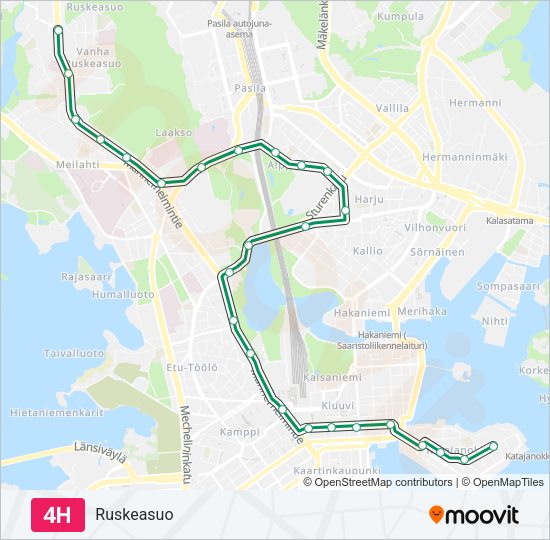4H raitiovaunu -linjakartta