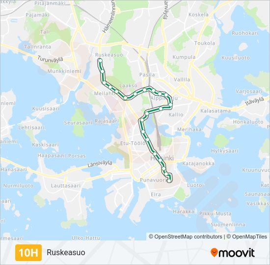 10H raitiovaunu -linjakartta