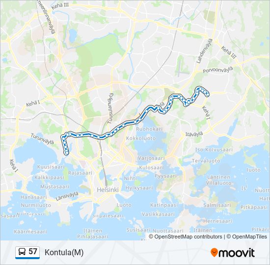 57 bussi -linjakartta