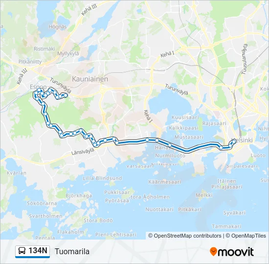 134N Bus Line Map