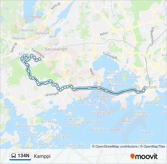 134N Bus Line Map
