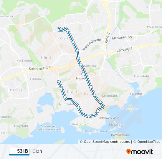 531b Reitti: Aikataulut, pysäkit ja kartat – Olari (päivitetty)